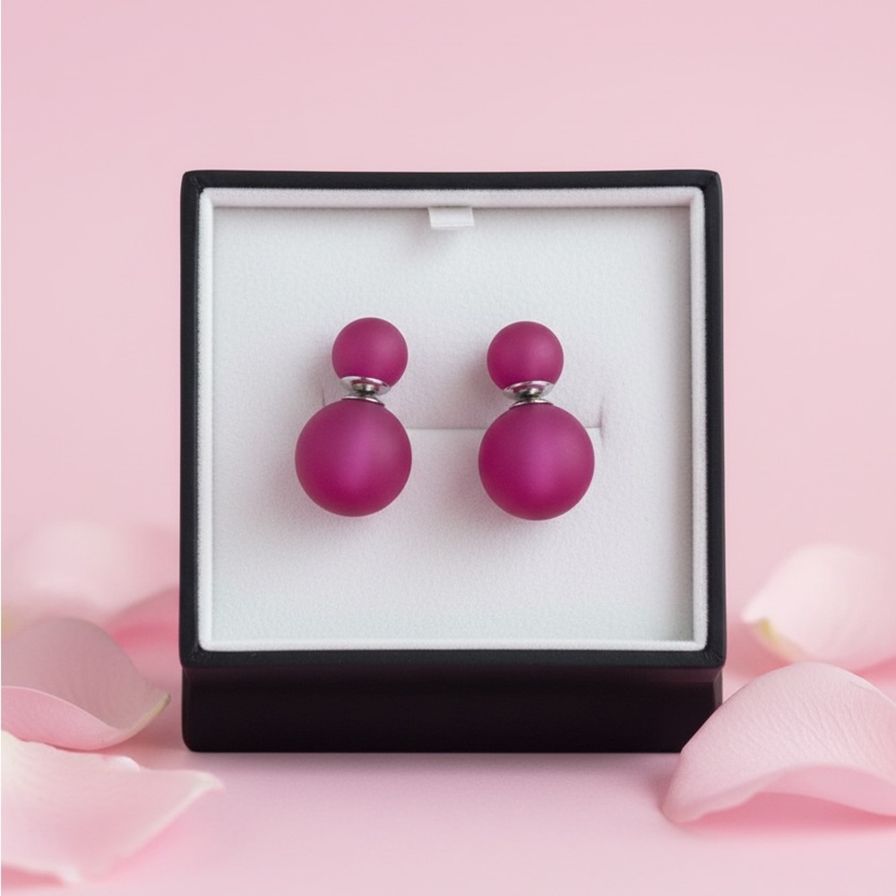 Elegant Pink Double Ball Earrings